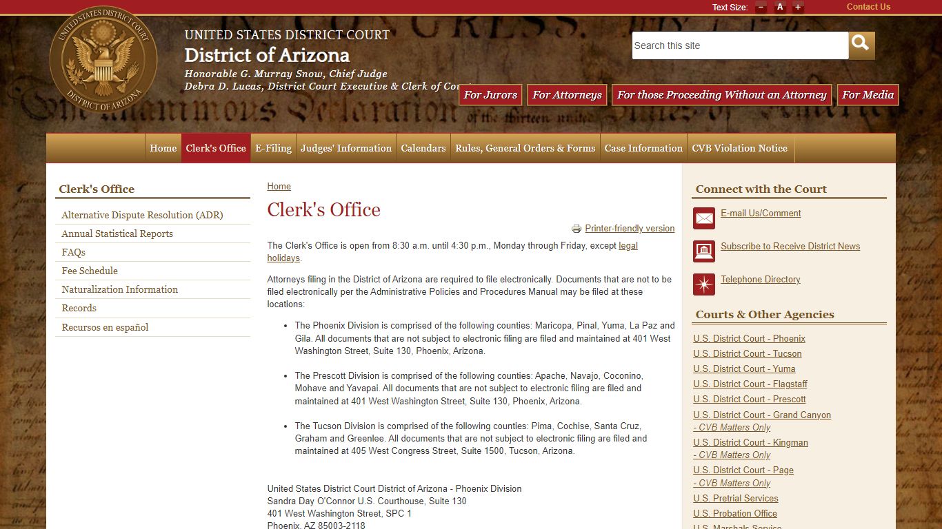 Clerk's Office | District of Arizona | United States District Court