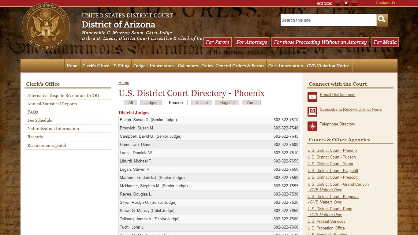 U.S. District Court Directory - Phoenix - United States Courts